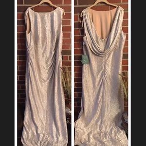 Gold long back cowl neck evening dress